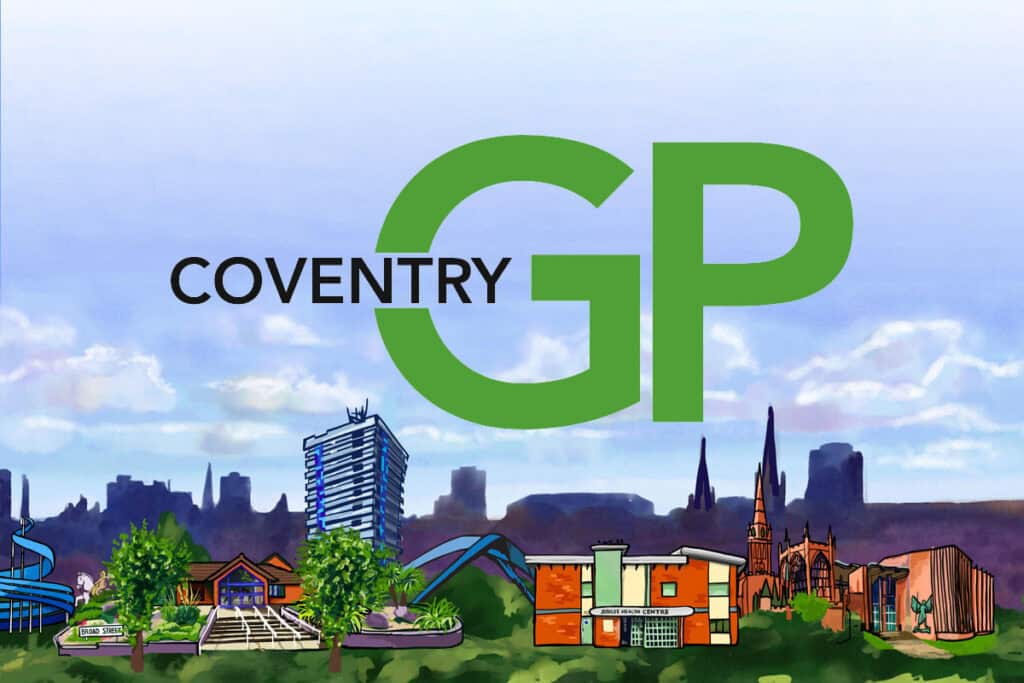 Broad Street Medical Centre illustration with Coventry GP logo
