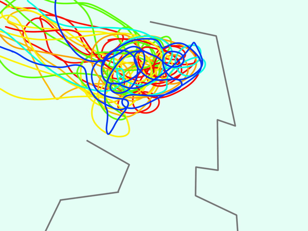 Depiction of mental health showing a brain made out of multicoloured squiggly lines